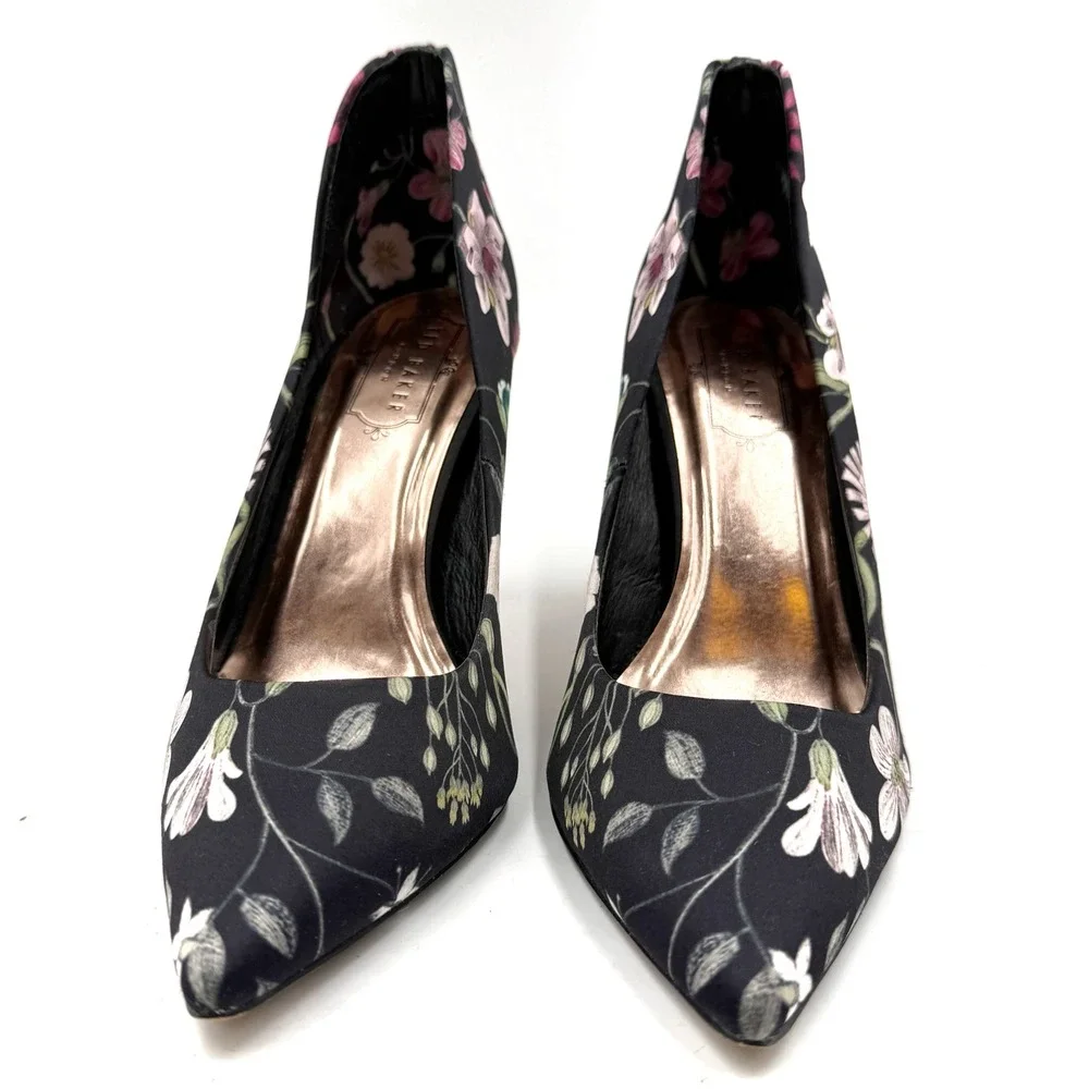 Ted Baker Neevo 3 Pumps Black Floral Pointed Toe Heels Womens 38 / 7.5 - Picture 3 of 8